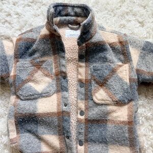 Zara Kids Button Down Plaid Shirt - Gray, Cream, and Brown